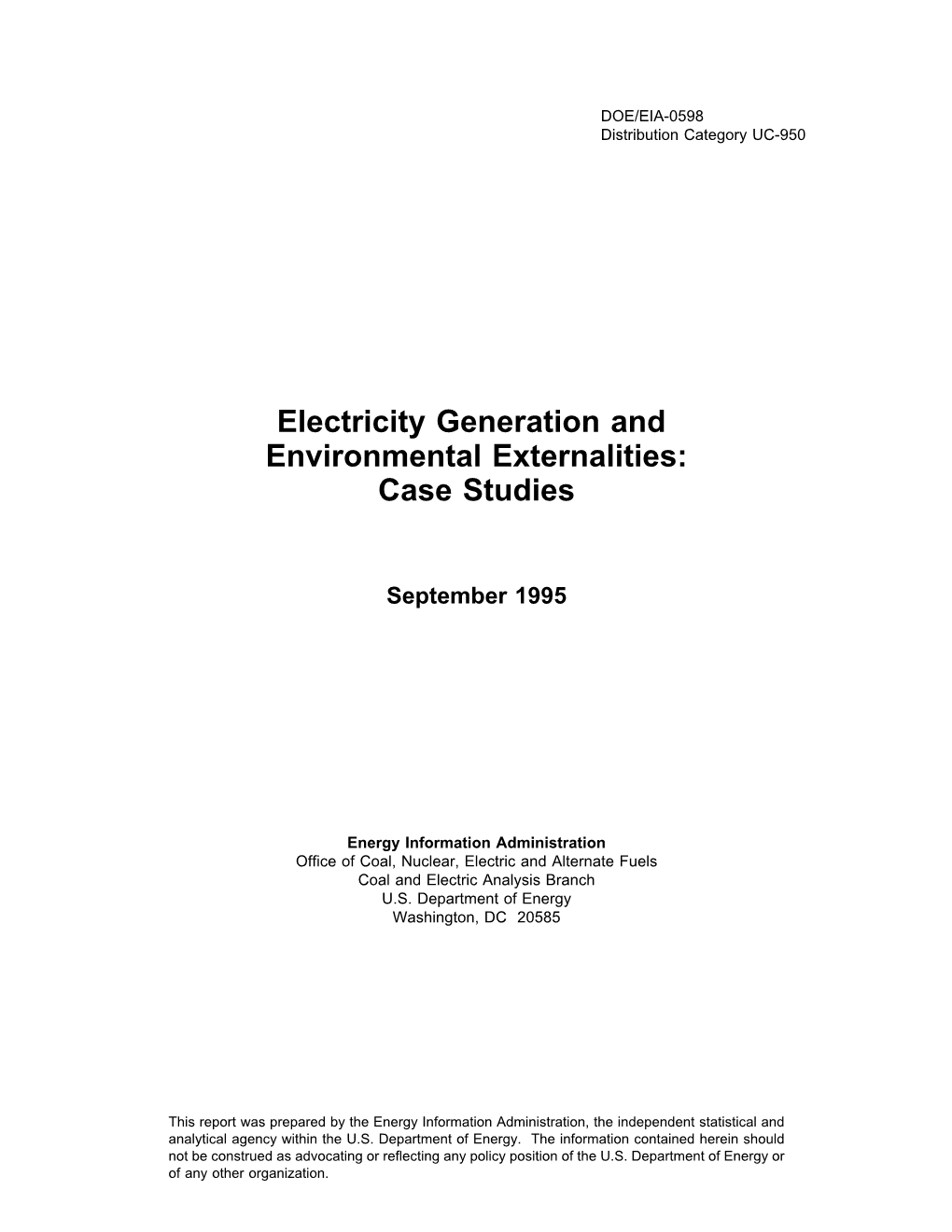 DOE/EIA Electricity Generation and Environmental Externalities