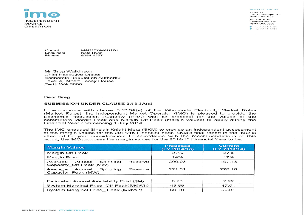 2014/15 Margin Peak and Margin Off-Peak Review