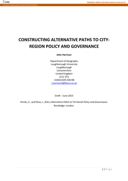 Constructing Alternative Paths to City- Region Policy and Governance