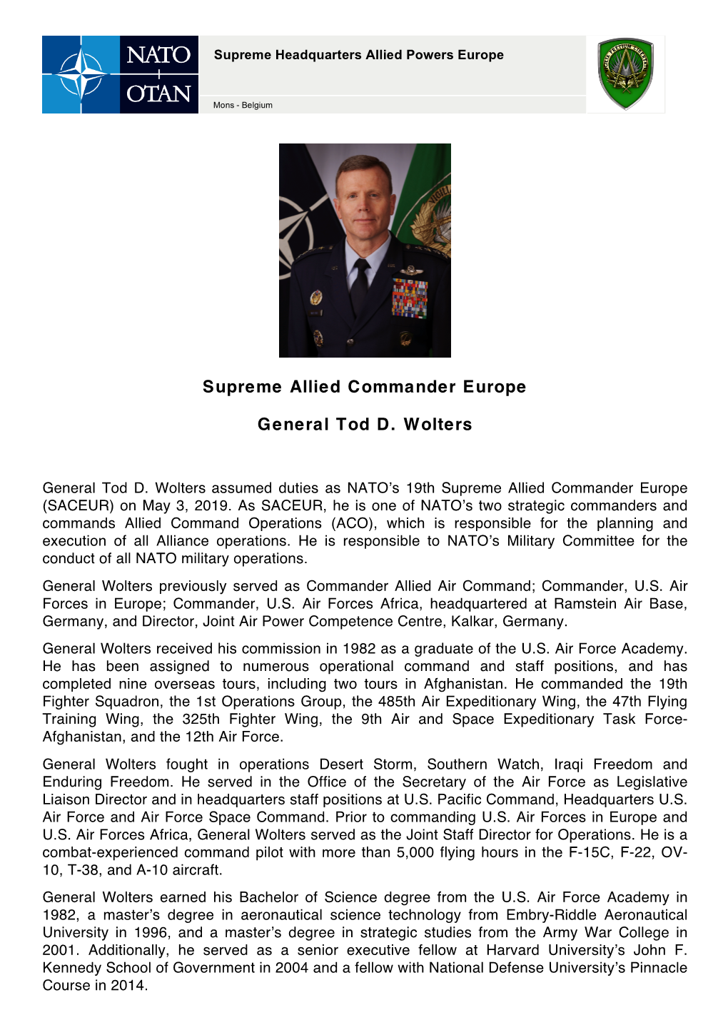 Supreme Allied Commander Europe General Tod D. Wolters