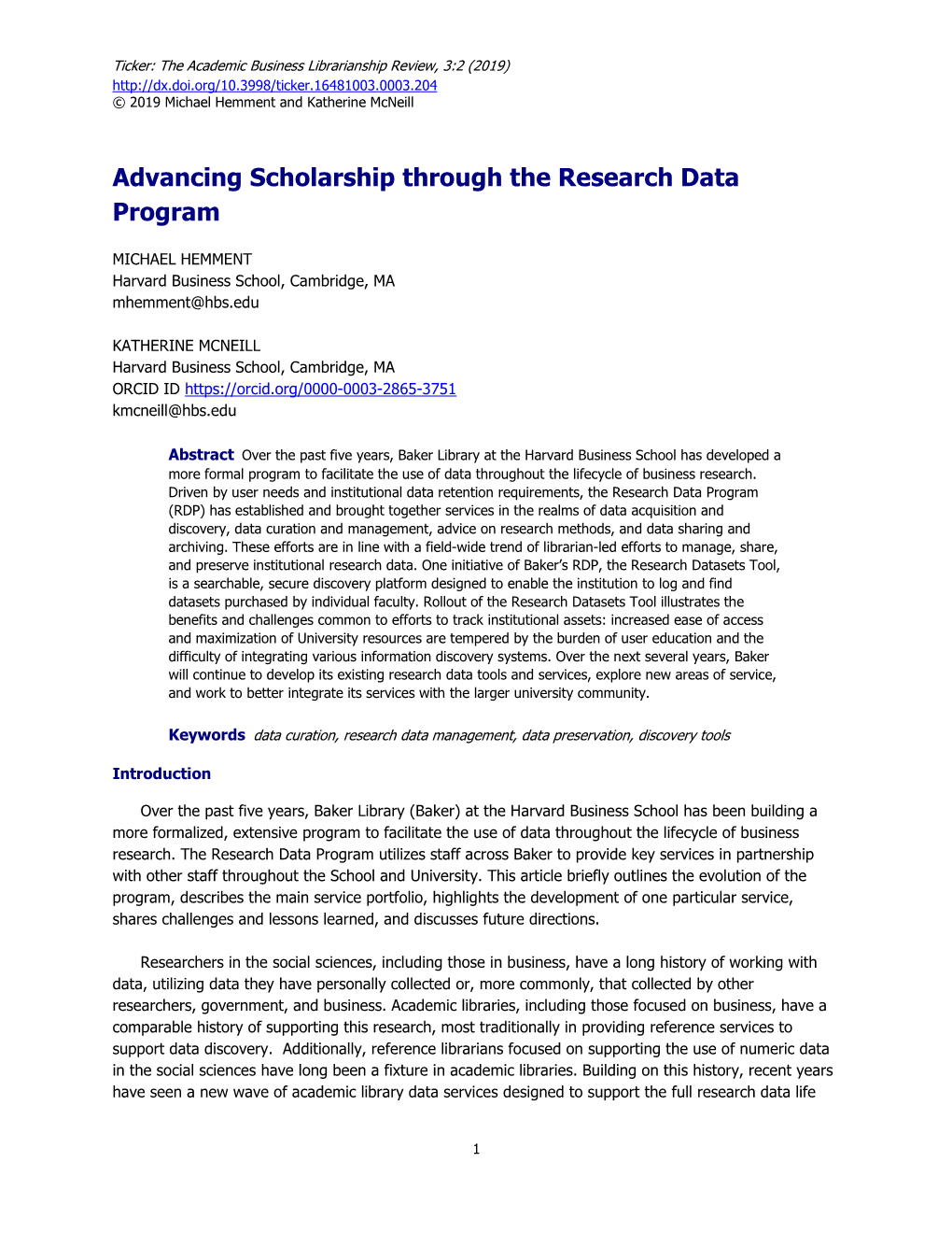 Advancing Scholarship Through the Research Data Program