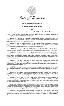 A RESOLUTION to Honor and Recognize the Chuck Wagon Gang on Its Illustrious and Amazing Eighty-Year Career in the Field of Gospel Music