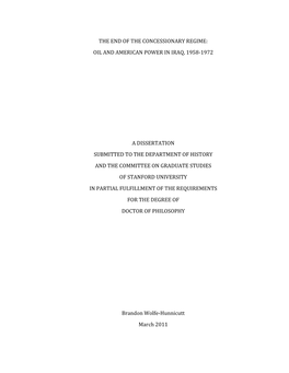 End of the Concessionary Regime: Oil and American Power in Iraq, 1958‐1972