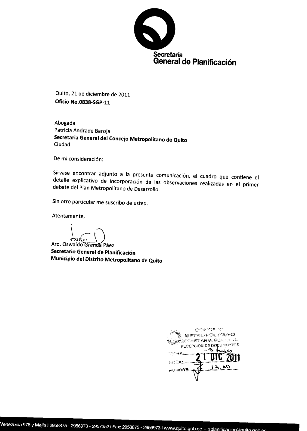 Municipio Del Distrito Metropolitano De Quito Plan De Desarrollo 2012 – 2022