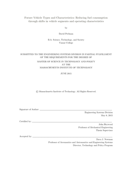 Future Vehicle Types and Characteristics: Reducing Fuel Consumption Through Shifts in Vehicle Segments and Operating Characteristics