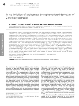 In Vivo Inhibition of Angiogenesis by Sulphamoylated Derivatives of 2-Methoxyoestradiol