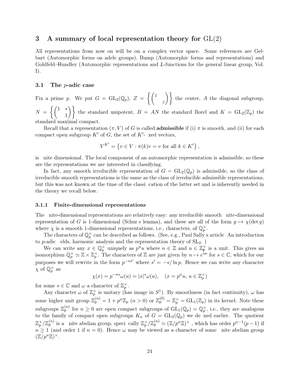 3 a Summary of Local Representation Theory for GL(2)