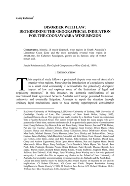 Disorder with Law: Determining the Geographical Indication for the Coonawarra Wine Region