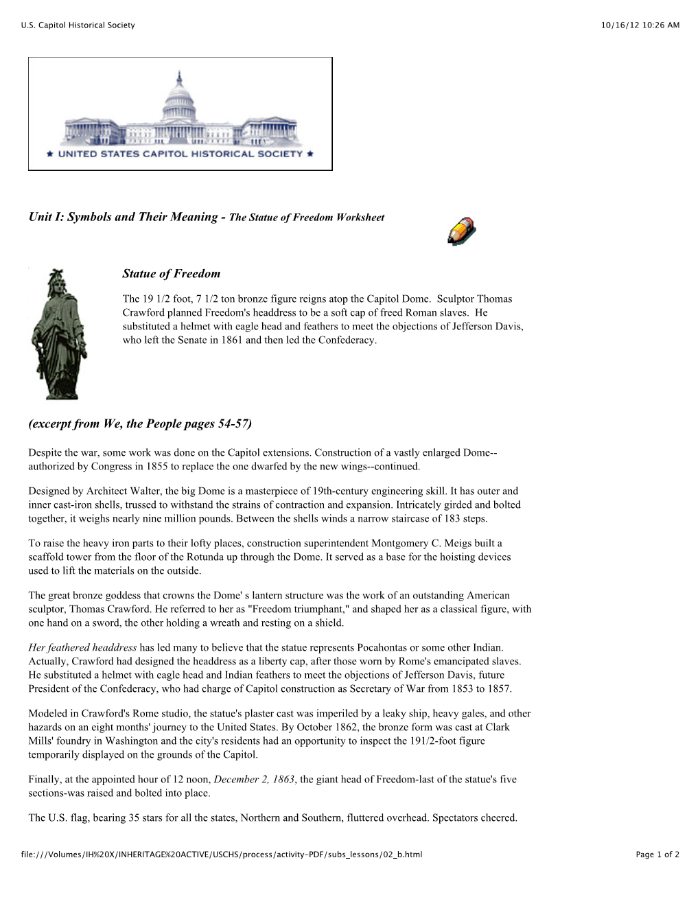 Statue of Freedom – Worksheet