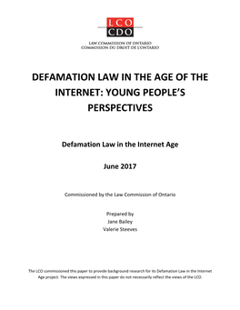 Defamation Law in the Age of the Internet: Young People’S Perspectives