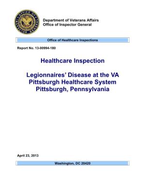 Healthcare Inspection Legionnaires' Disease at the VA Pittsburgh