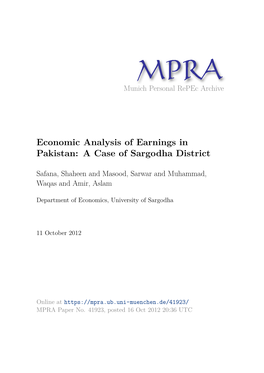 Economic Analysis of Earnings in Pakistan: a Case of Sargodha District
