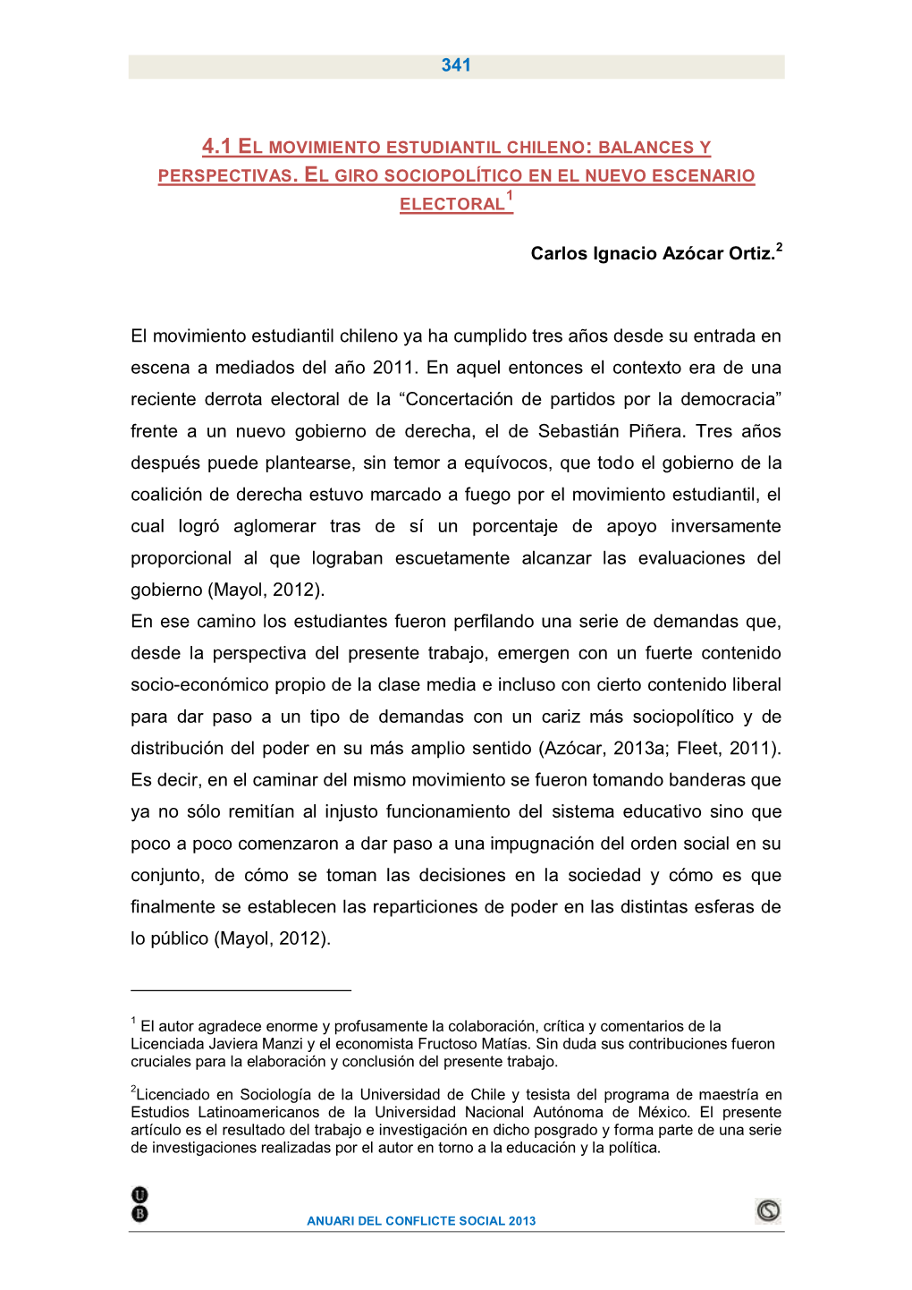 341 Carlos Ignacio Azócar Ortiz.2 El Movimiento Estudiantil Chileno Ya