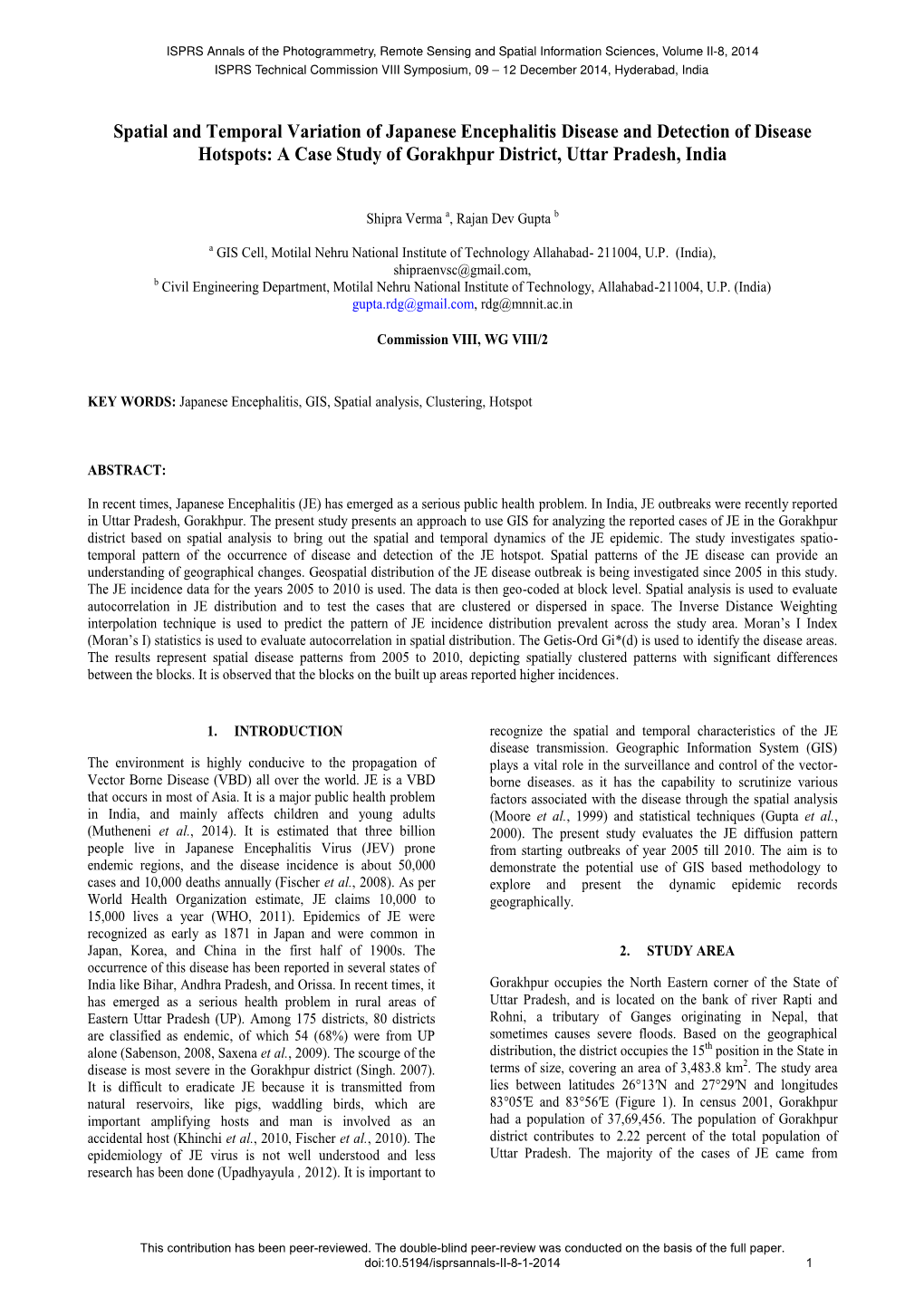 Spatial and Temporal Variation of Japanese Encephalitis Disease and Detection of Disease Hotspots: a Case Study of Gorakhpur District, Uttar Pradesh, India