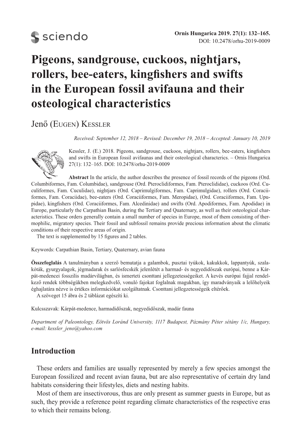 Pigeons, Sandgrouse, Cuckoos, Nightjars, Rollers, Bee-Eaters, Kingfishers and Swifts in the European Fossil Avifauna and Their Osteological Characteristics