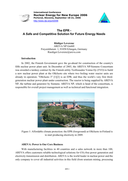 The EPR - a Safe and Competitive Solution for Future Energy Needs