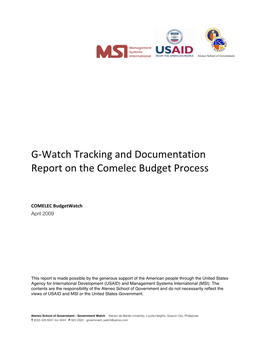 G‐Watch Tracking and Documentation Report on the Comelec Budget Process