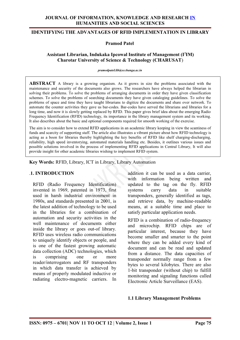 Identifying the Advantages of Rfid Implementation in Library