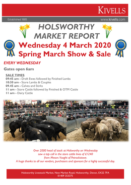 HOLSWORTHY MARKET REPORT Wednesday 4 March 2020 Spring March Show & Sale