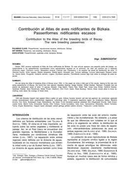 Contribución Al Atlas De Aves Nidificantes De Bizkaia