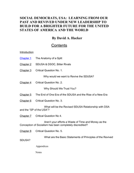 Social Democrats, Usa: Learning from Our Past and Revived Under New Leadership to Build for a Brighter Future for the United States of America and the World