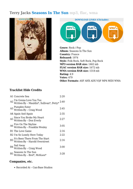 Terry Jacks Seasons in the Sun Mp3, Flac, Wma