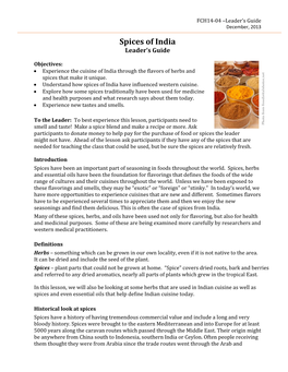 Spices of India Leader’S Guide
