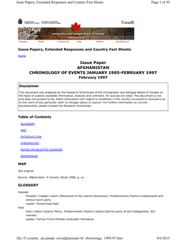 AFGHANISTAN CHRONOLOGY of EVENTS JANUARY 1995-FEBRUARY 1997 February 1997