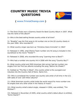 Country Music Trivia Questions
