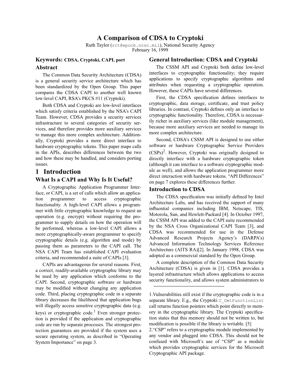 A Comparison of CDSA to Cryptoki