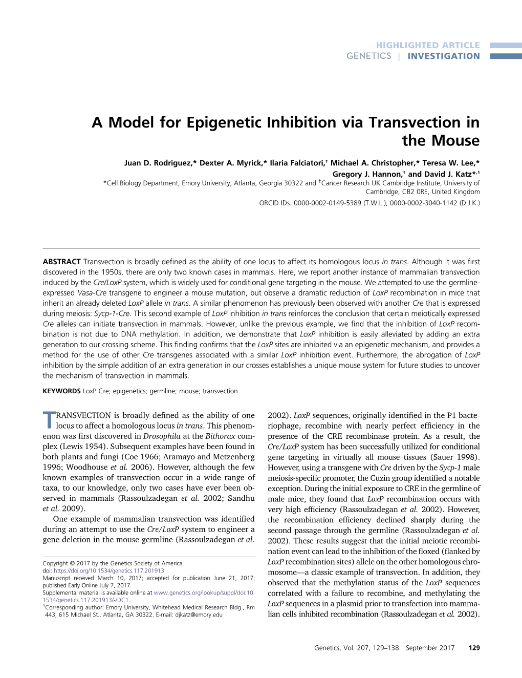 A Model for Epigenetic Inhibition Via Transvection in the Mouse