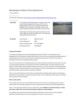 Bathing Water Profile for Thurso Bay (Central)