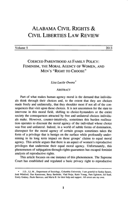 Coerced Parenthood As Family Policy: Feminism, the Moral Agency of Women, and Men's "Right to Choose"