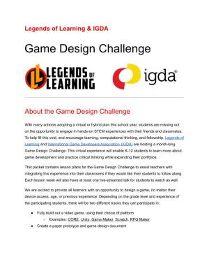 Legends of Learning and IGDA Game Design Challenge Lesson Plans
