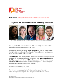 Judges for the 30Th Forward Prizes for Poetry Announced