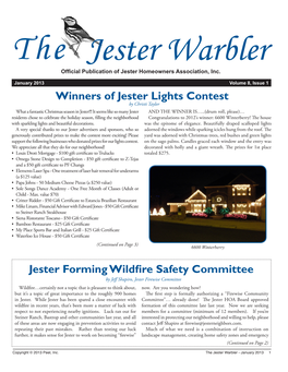 Jester Estates the Jester Warbler Official Publication of Jester Homeowners Association, Inc