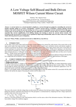 A Low Voltage Self-Biased and Bulk-Driven MOSFET Wilson Current Mirror Circuit