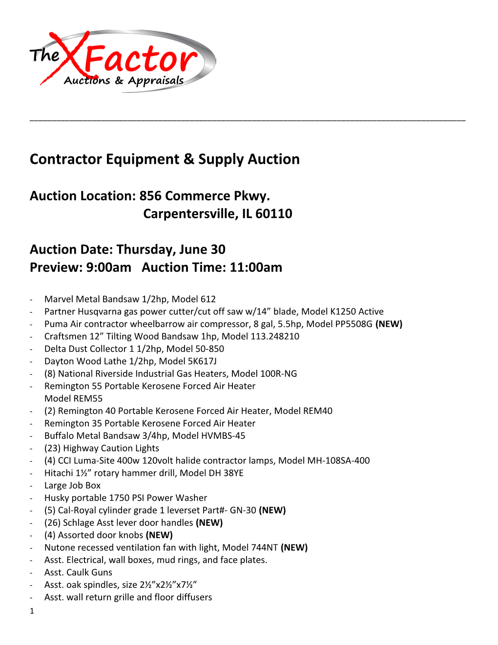 Contractor Equipment & Supply Auction