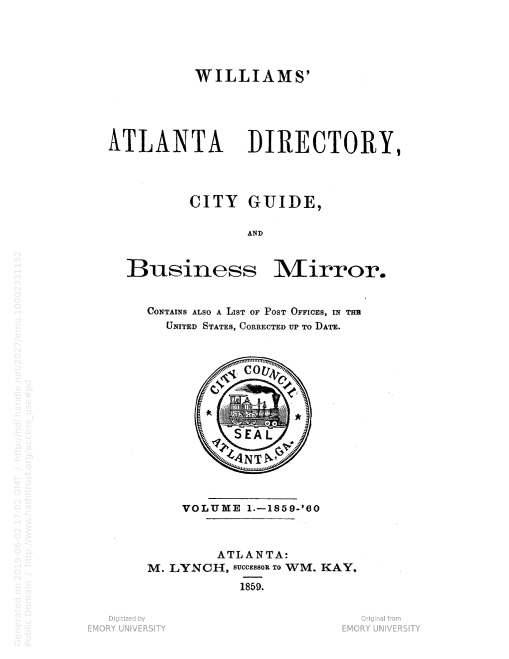 Atlanta City Directory, 1859-60