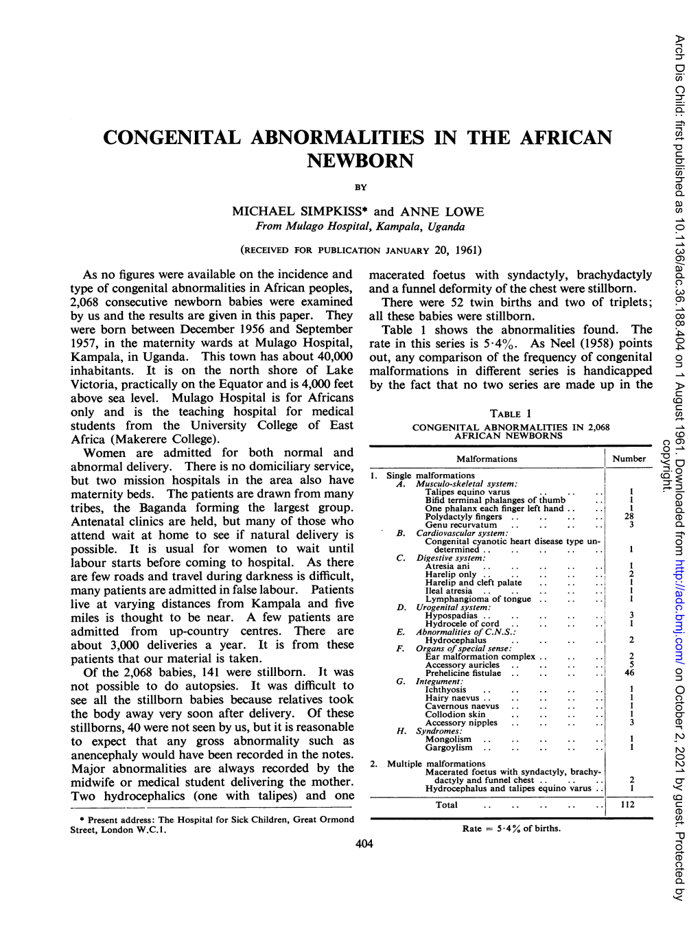 Congenital Abnormalities in the African