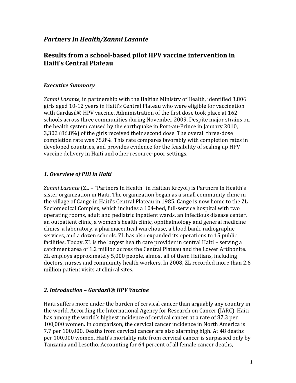 HPV Vaccine in Haiti Summary, Nov 2011