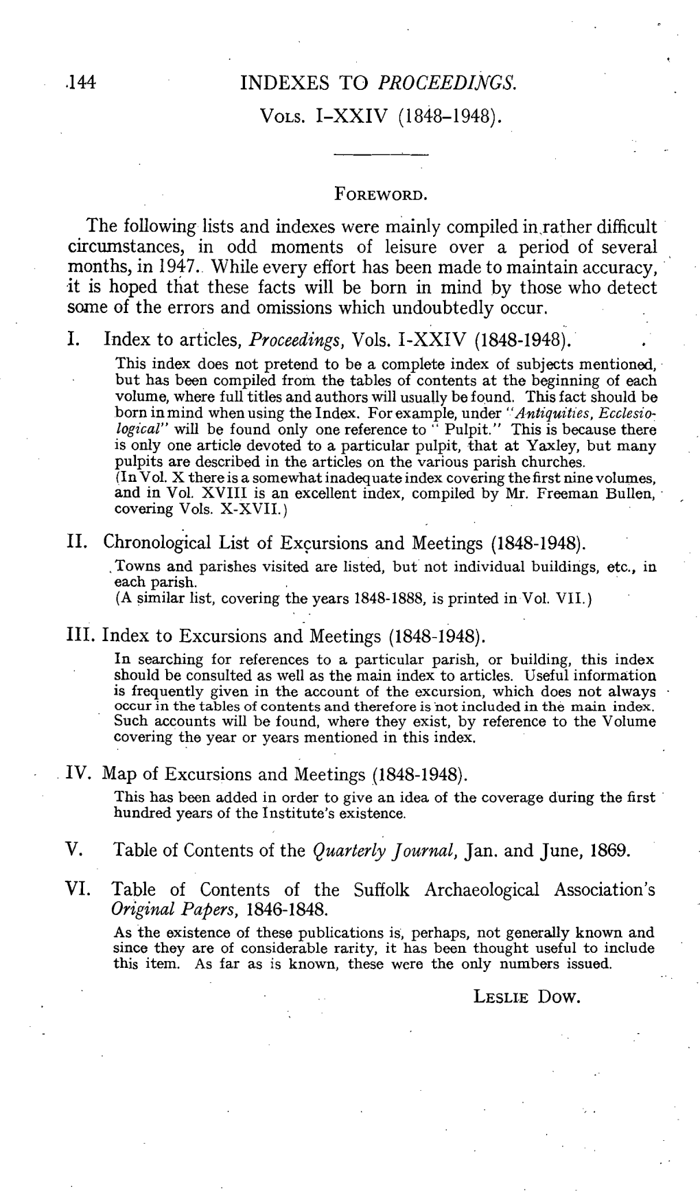 Indexes to Proceedings, Vols. I-XXIV (1848- 1948) L