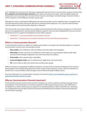 Unit 7: Choosing Communication Channels