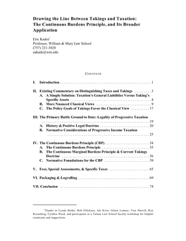 Drawing the Line Between Takings and Taxation: the Continuous Burdens Principle, and Its Broader Application