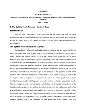 1. the Right to Public Amnesia – Santhosh Desai Santhosh Desai