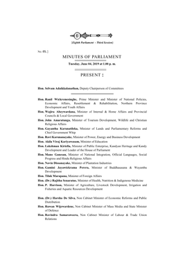 Minutes of Parliament for 04.06.2019