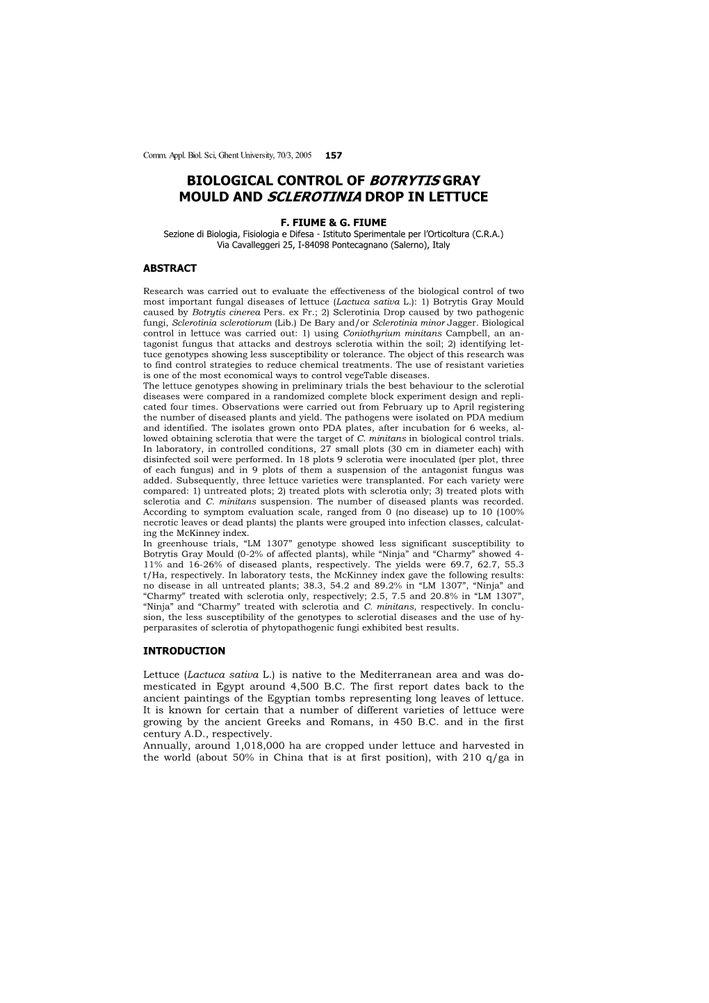 Biological Control of Botrytis Gray Mould and Sclerotinia Drop in Lettuce