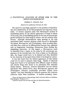 A Statistical Analysis of Spore Size in the Genus Microsporum* Norman F