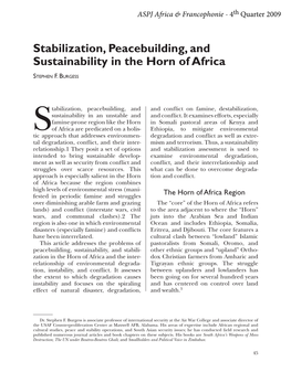 Stabilization, Peacebuilding, and Sustainability in the Horn of Africa