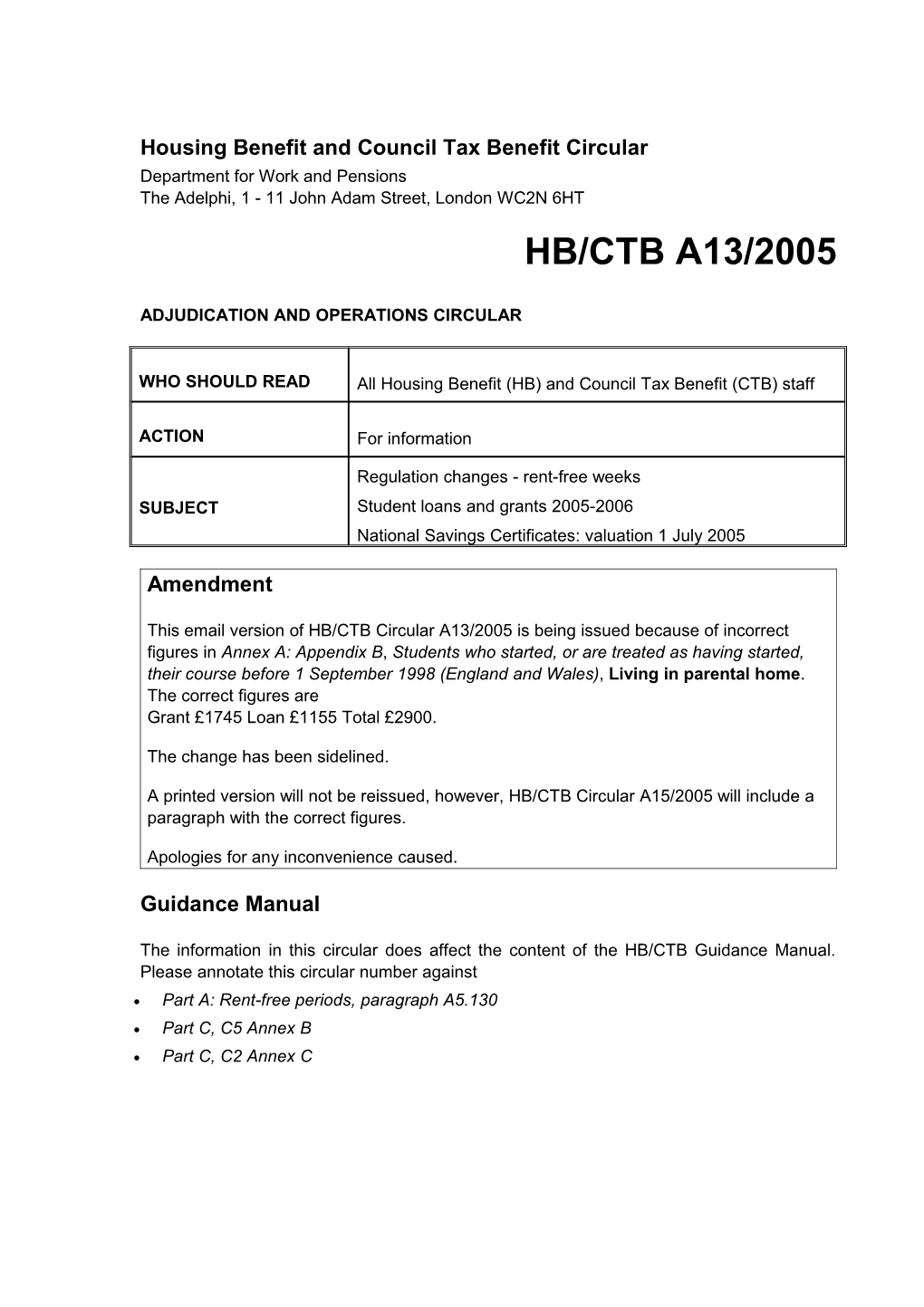 Housing Benefit and Council Tax Benefit Circular s2